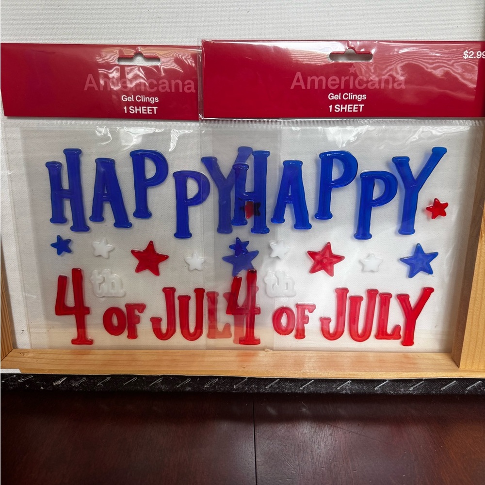 Gel Clings - Red, White, and Blue Happy 4th of July